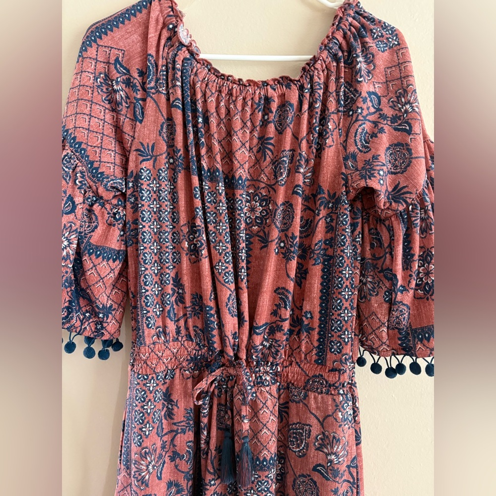 C EST 1946 Floral Boho Short Bell Sleeve Off the Shoulder Romper Size Small - Picture 2 of 5